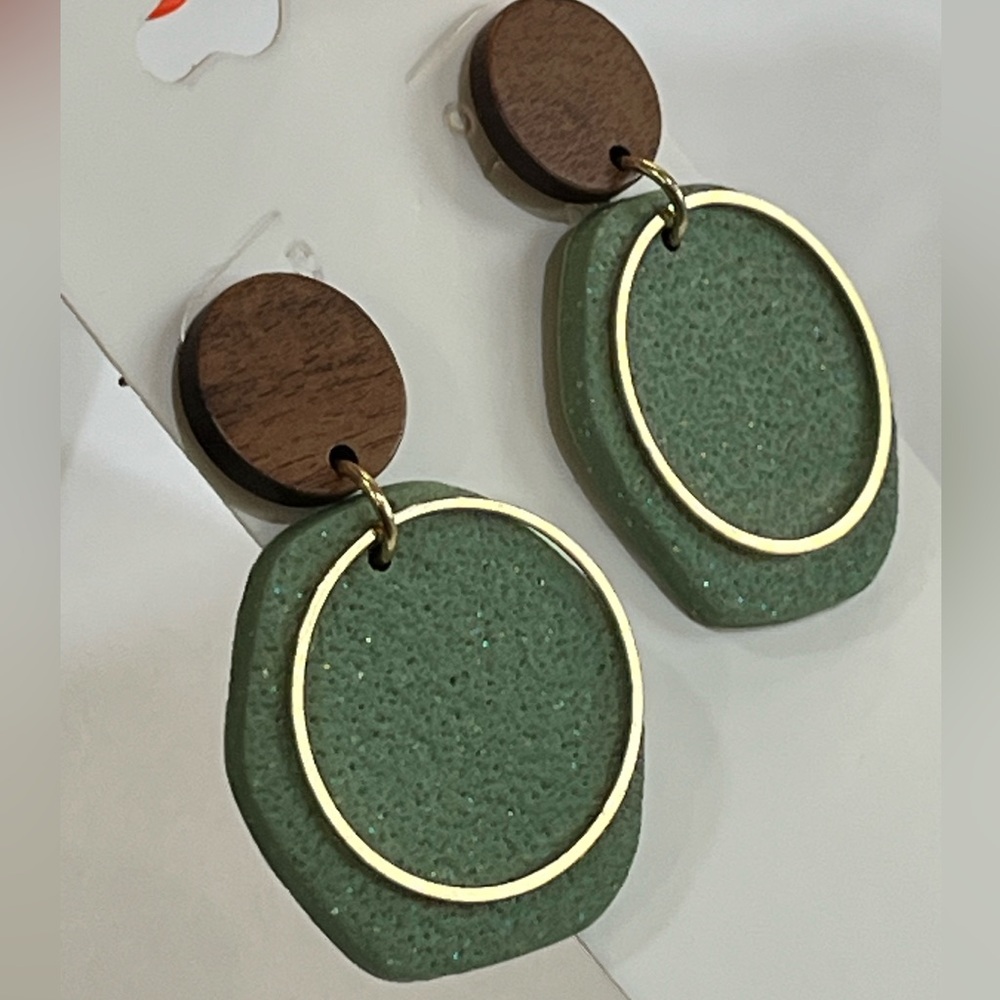 Green and Gold Dangle Earrings